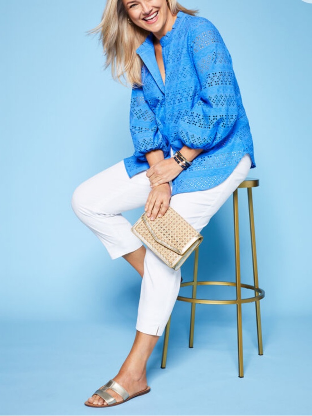 Talbots Cobalt Blue Eyelet Button-Up Blouse